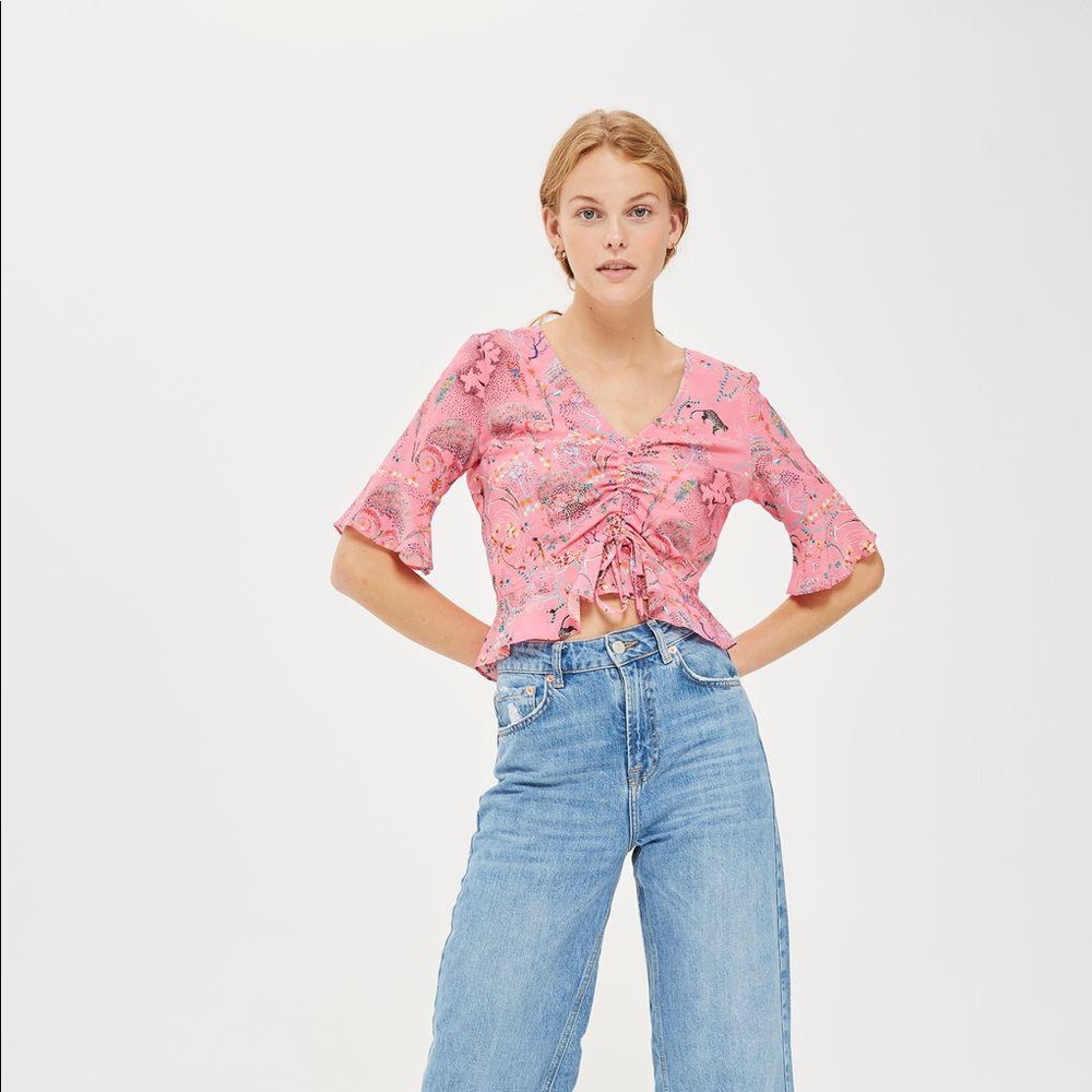 Topshop magical print ruched top pink 8 medium
